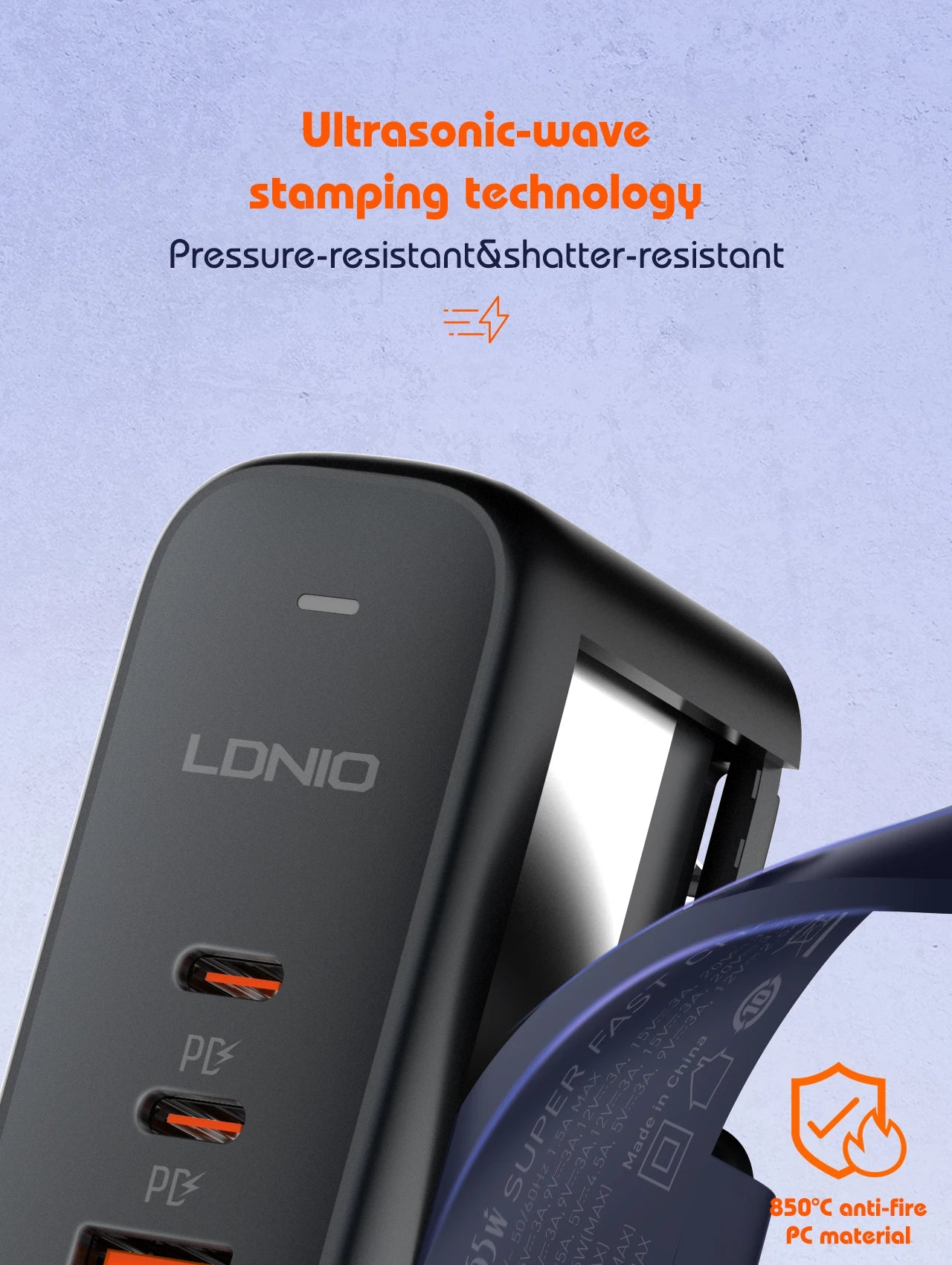 LDNIO 65W GaN USB-C Travel Charger – 3-Port PD/QC Wall Charger with EU/UK/US/AU Adapter