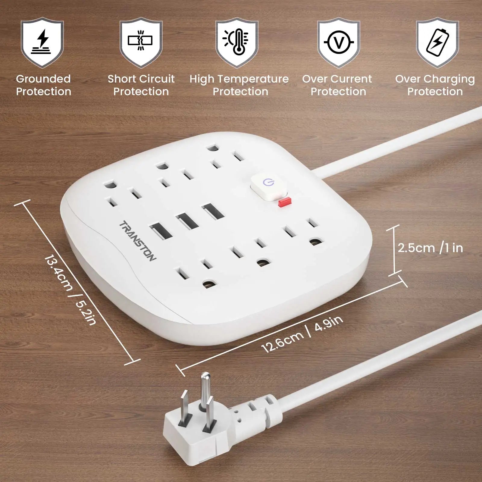 TRANSTON 6-Outlet Power Strip with USB & Surge Protection