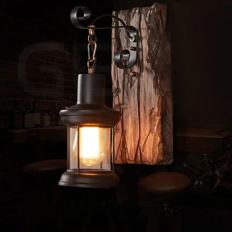 Rustic Wall Lamp – Industrial Wood & Metal Wall Sconce