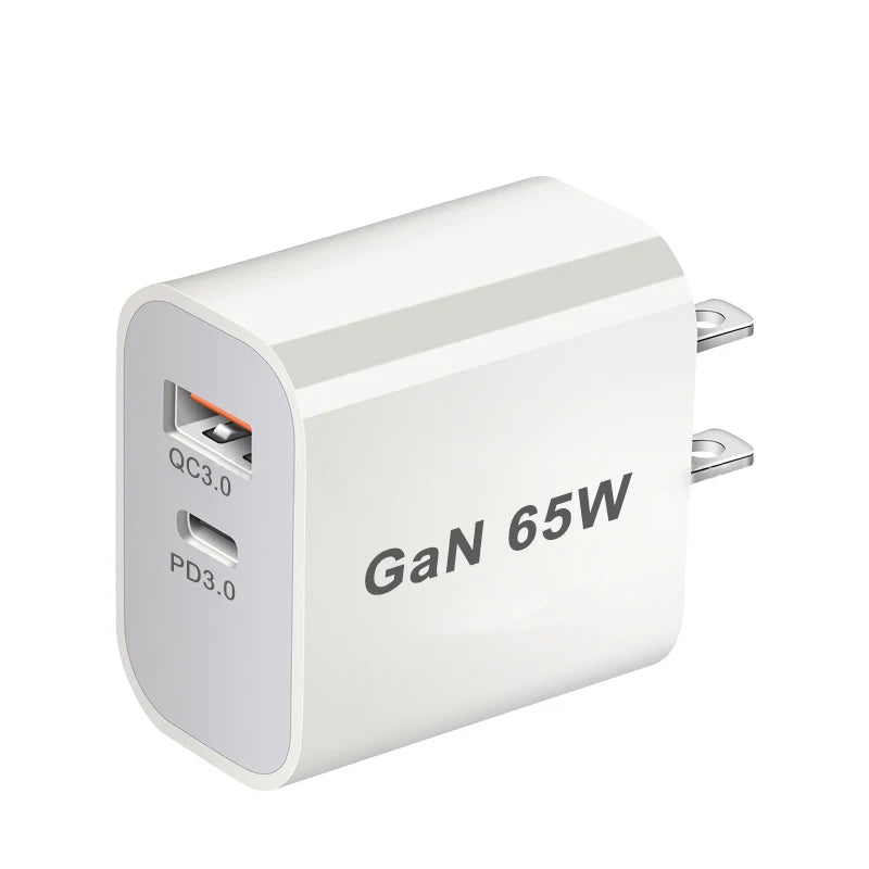 2-Port 65W GaN USB-C Charger – PD Fast Wall Adapter for Phones
