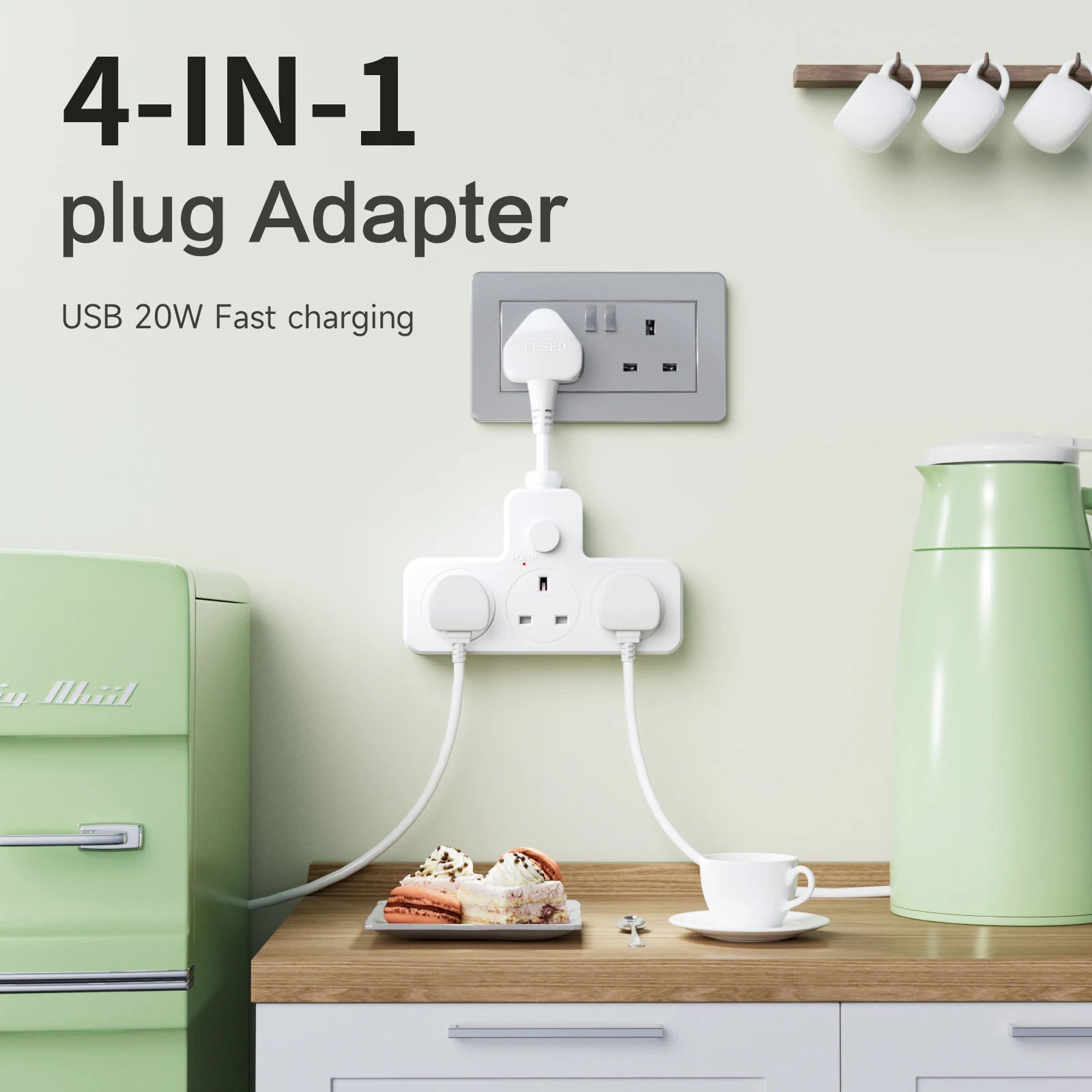 13A UK Power Strip Travel Adapter – AC Outlets with USB Ports