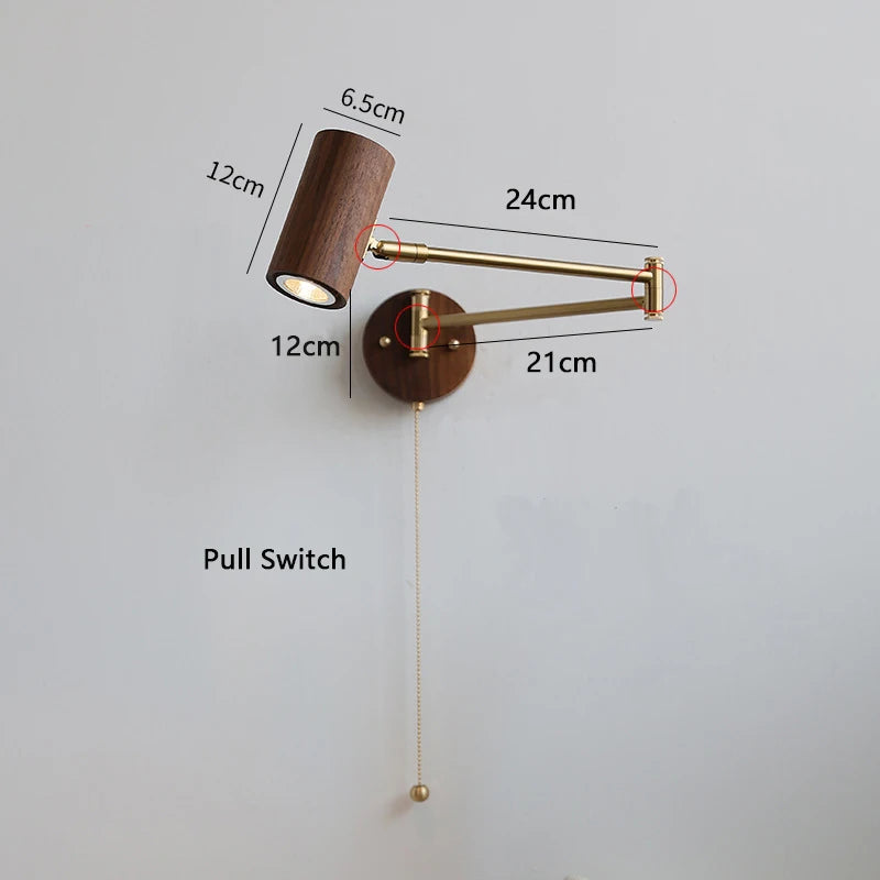QUASHION Modern Wall Lamp – Rotatable Wood & Iron Sconce