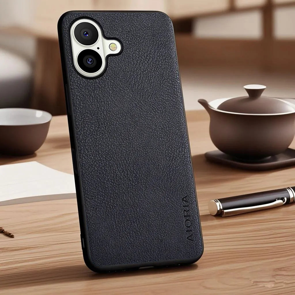 Vegan Faux Lychee Pebbled Leather Case for iPhone 15–17 Series – Soft Protective Cover