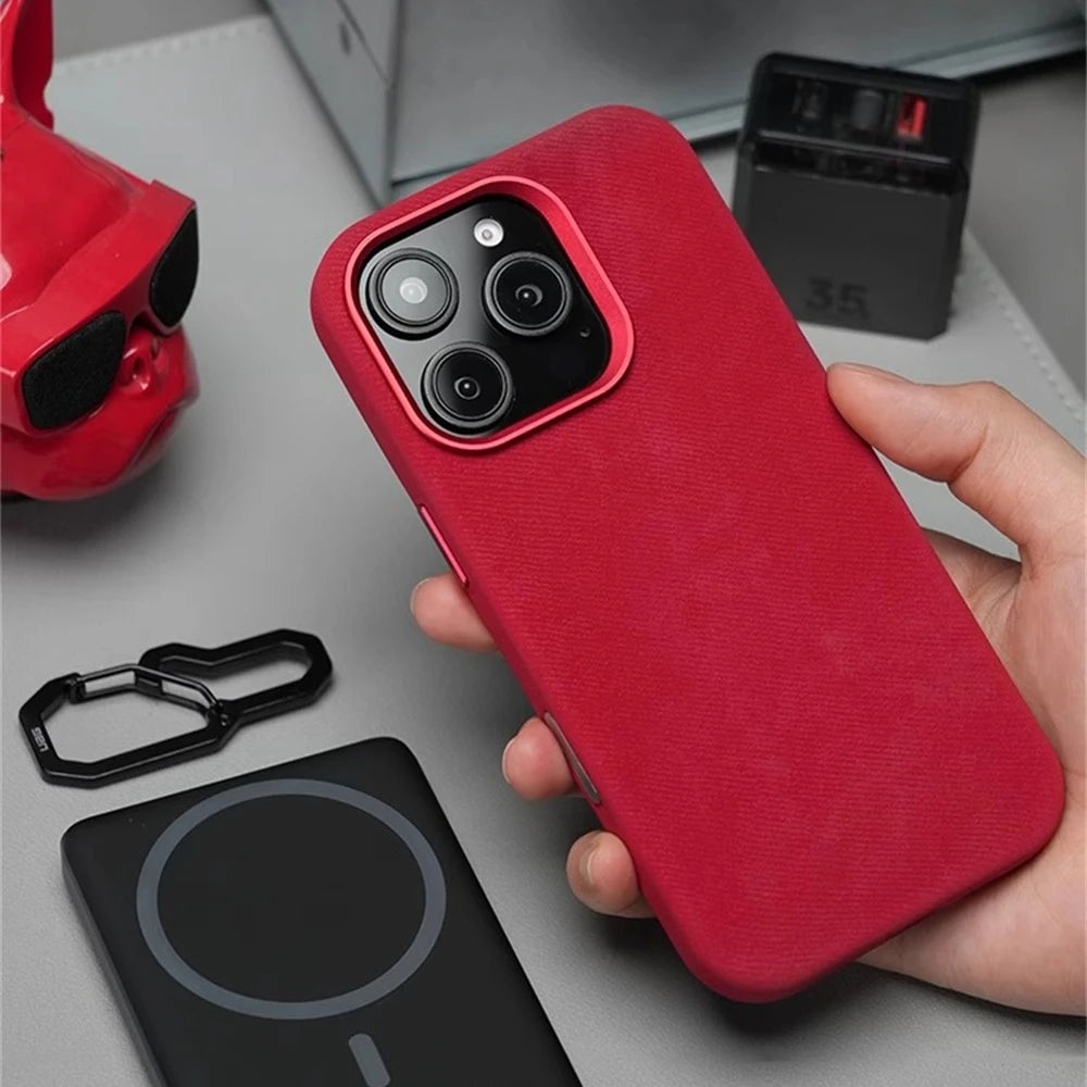 Luxury Fiber Leather Magnetic Shockproof Case – iPhone 15–17 Series