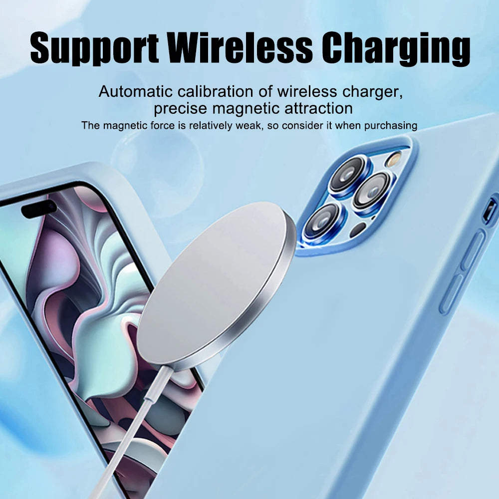 Luxury Silicone Magnetic MagSafe Case for iPhone 15–17 Series – Wireless Charging Cover