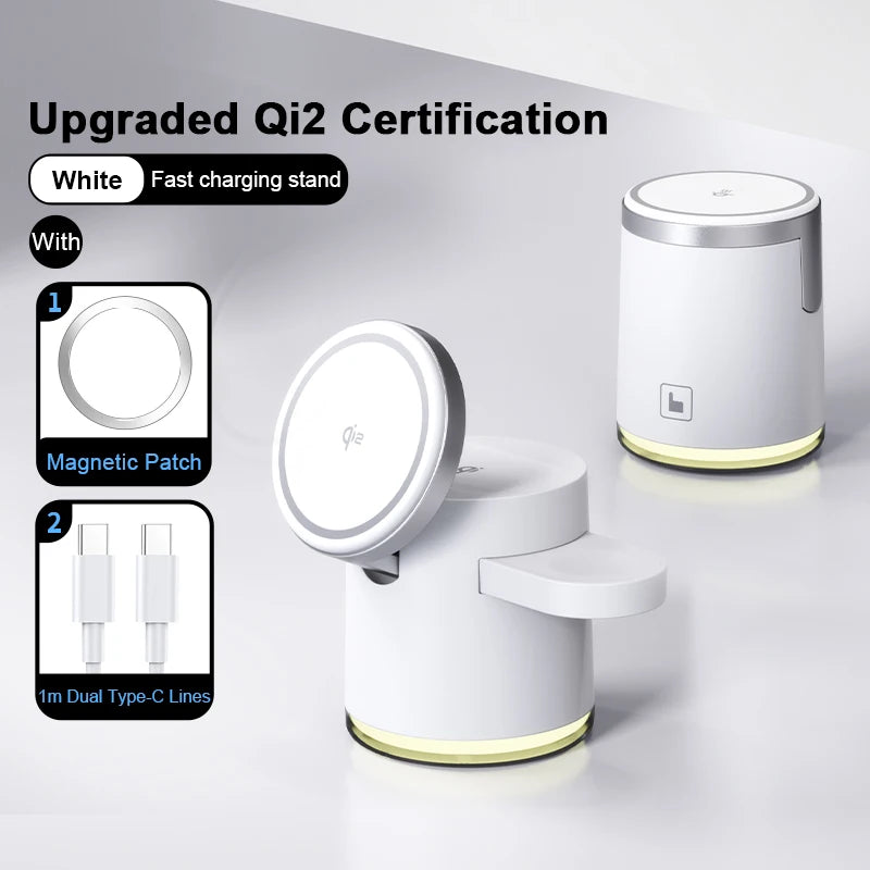 2025 New Qi2 Wireless Charger 3-in-1 Fast Charging Station Stand Folding Holder for iPhone16 15 14 ProMax Airpods Apple Watch