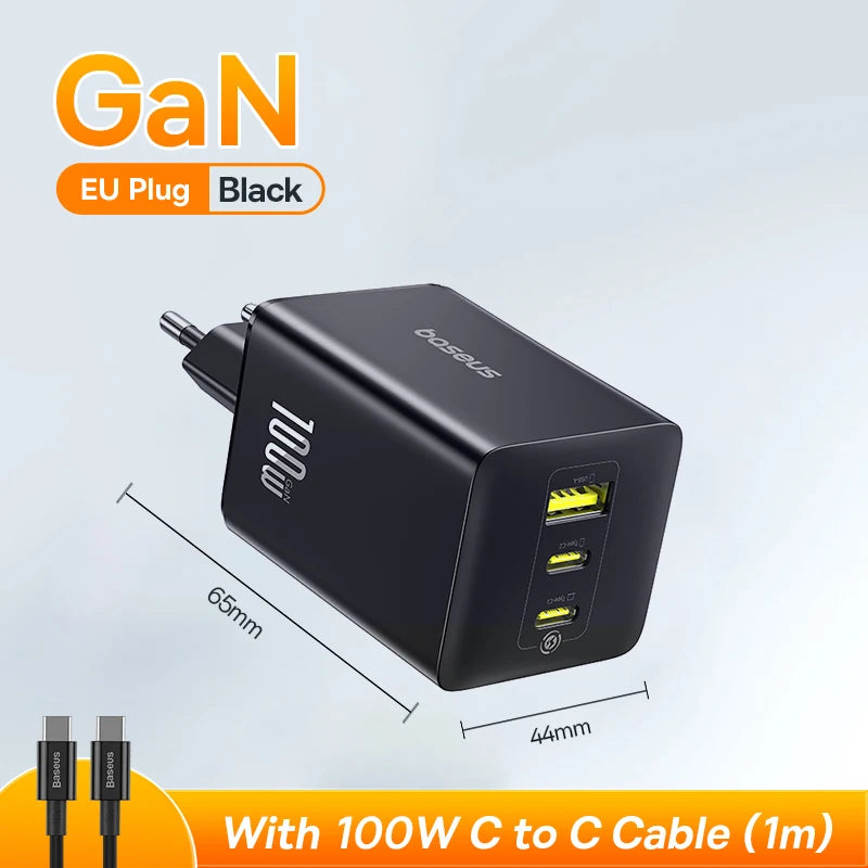 Baseus 100W GaN PD Charger – Fast USB Charging for Phones & Laptops