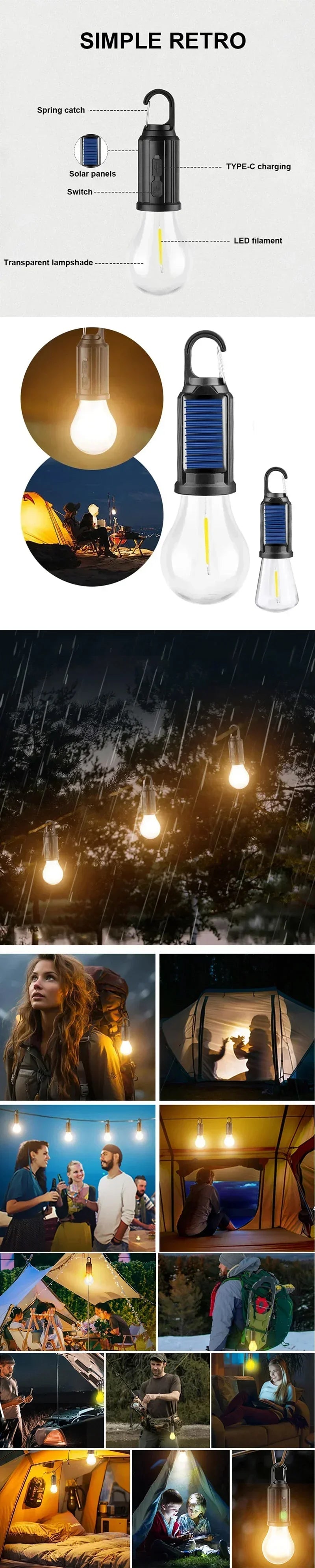 Outdoor USB Rechargeable LED Lamp Bulbs High Brightness Emergency Light Hook Up Camping Fishing Portable Lantern Night Lights