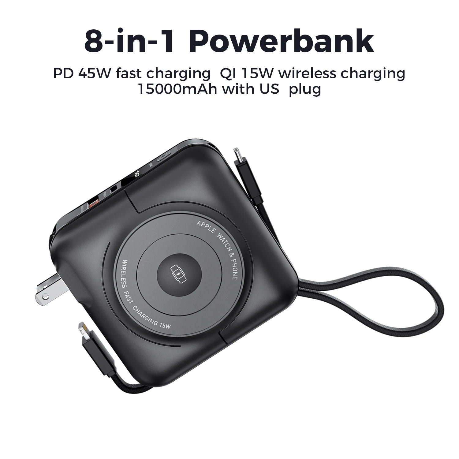 8-in-1 Magnetic Wireless Power Bank – 15000mAh, 45W