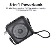 8-in-1 Magnetic Wireless Power Bank – 15000mAh, 45W