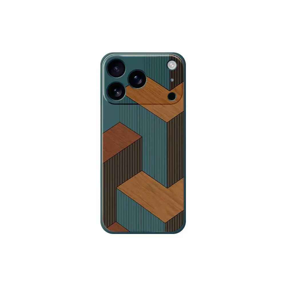 Geometric Wooden Texture TPU Phone Case for iPhone 14–17 Series