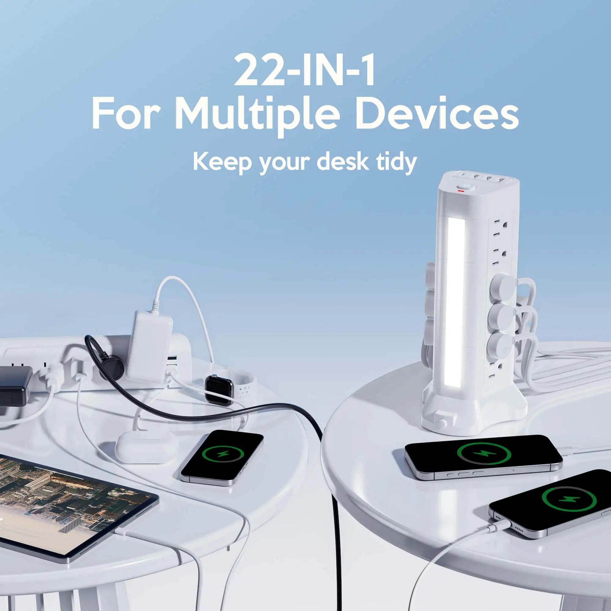 Power Strip  – Tower with 18 AC Outlets with 3 USB-A – 1 USB-C & Surge Protection