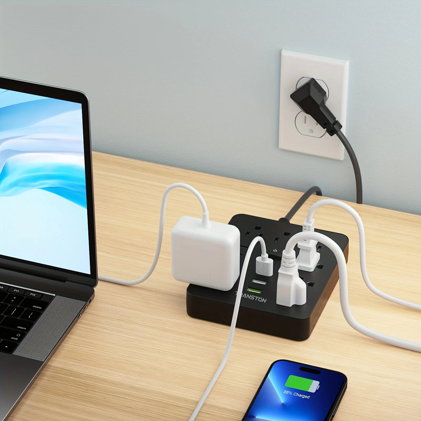 TRANSTON Home & Office Power Strip – 9 AC Outlets with 3 USB Ports
