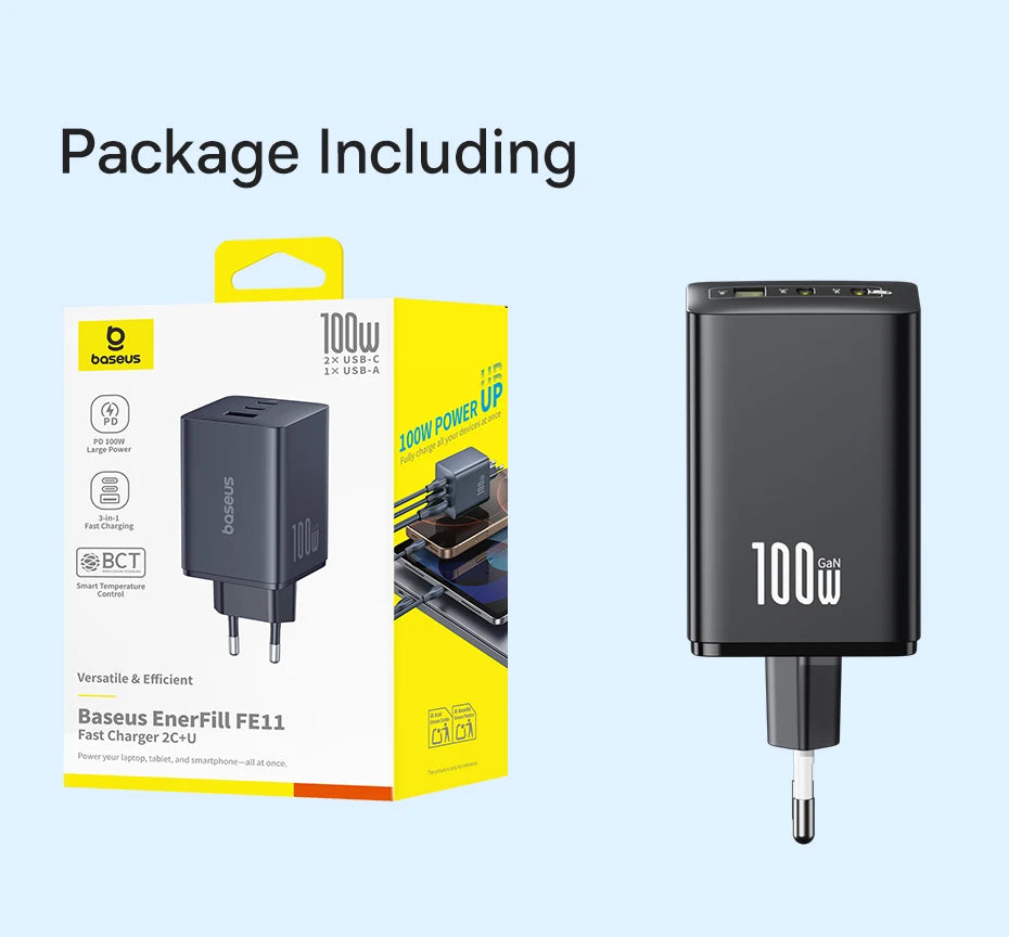 Baseus 100W GaN PD Charger – Fast USB Charging for Phones & Laptops
