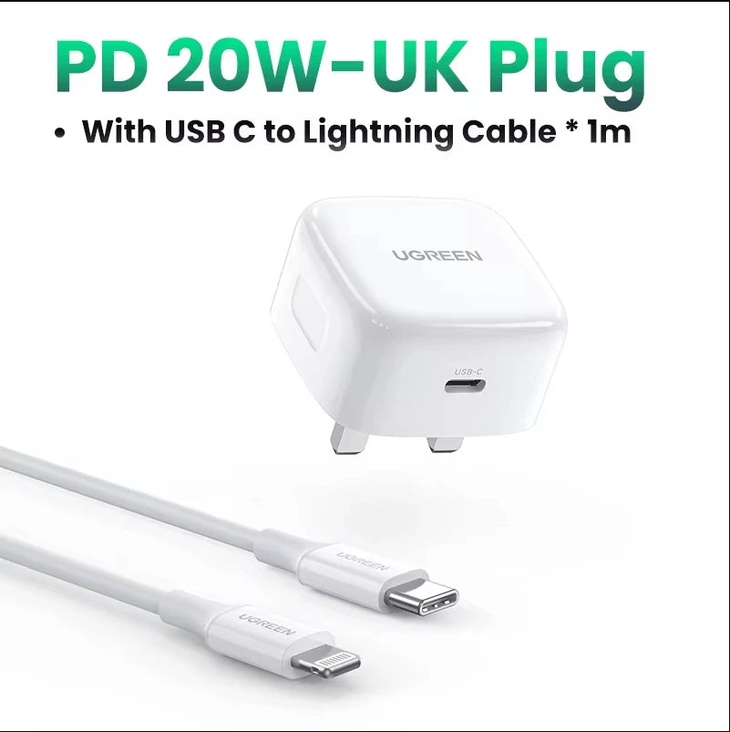 【UK Plug】UGREEN Quick Charge 4.0 3.0 QC PD Charger 20W USB Type C Fast Charger for iPhone 15 14 13 Pro Xiaomi Phone PD Charger