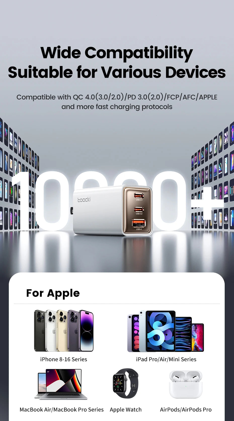 Toocki 67W GaN Charger – Fast USB-C PD for iPhone, MacBook & Samsung