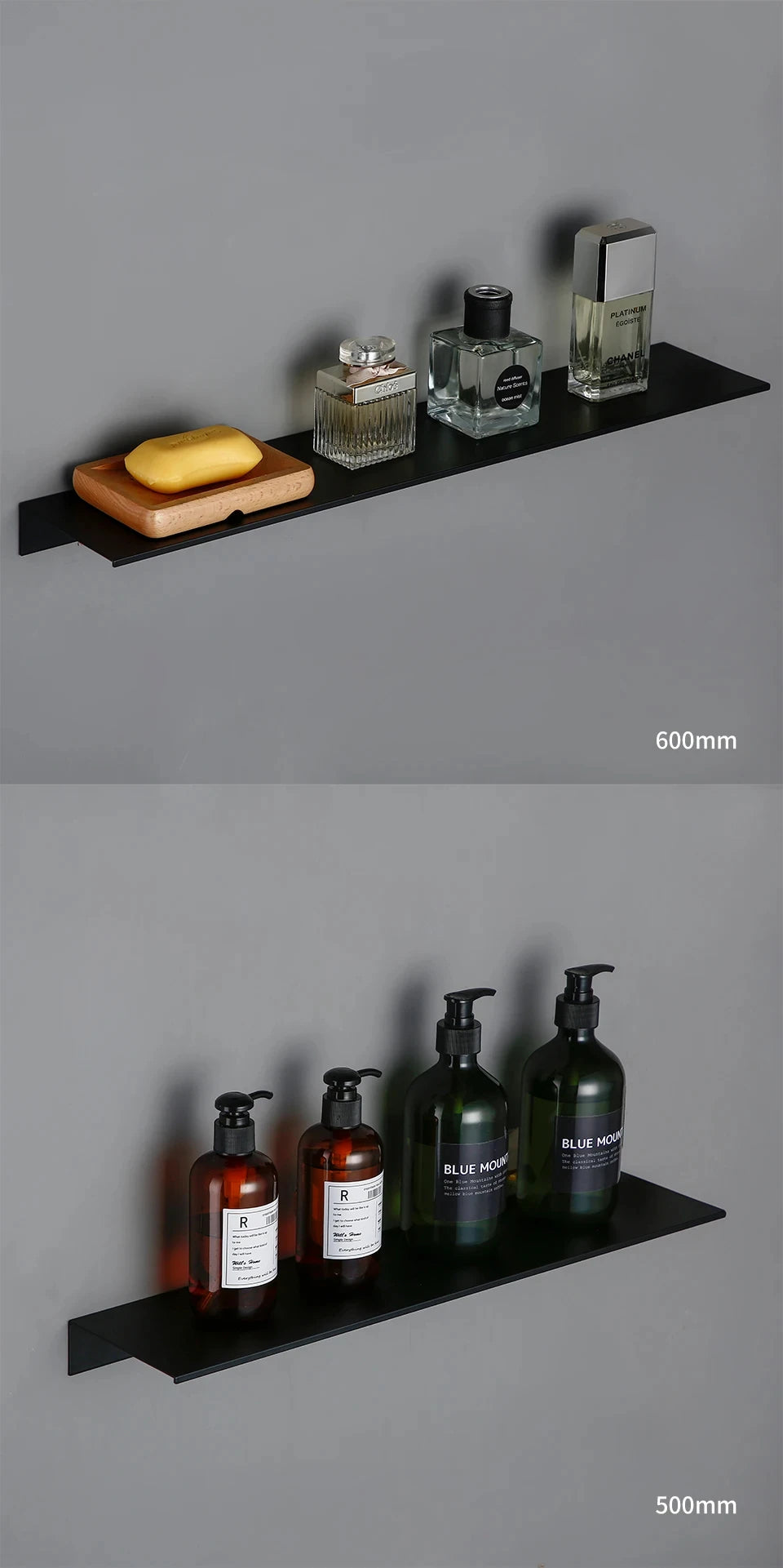 Wall-Mounted Black Shelf – Bathroom, Kitchen & Shower Storage Rack