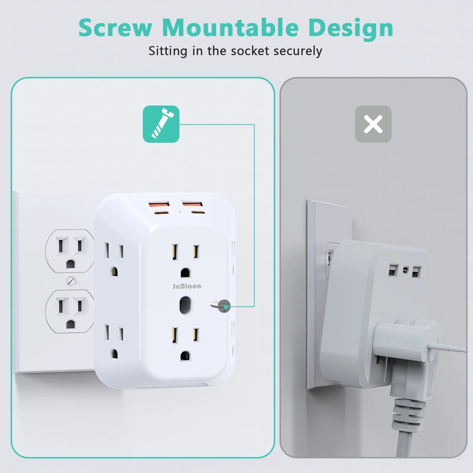 USB Wall Charger Surge Protector – 6 AC Outlets, 4 USB Ports & 2 USB-C