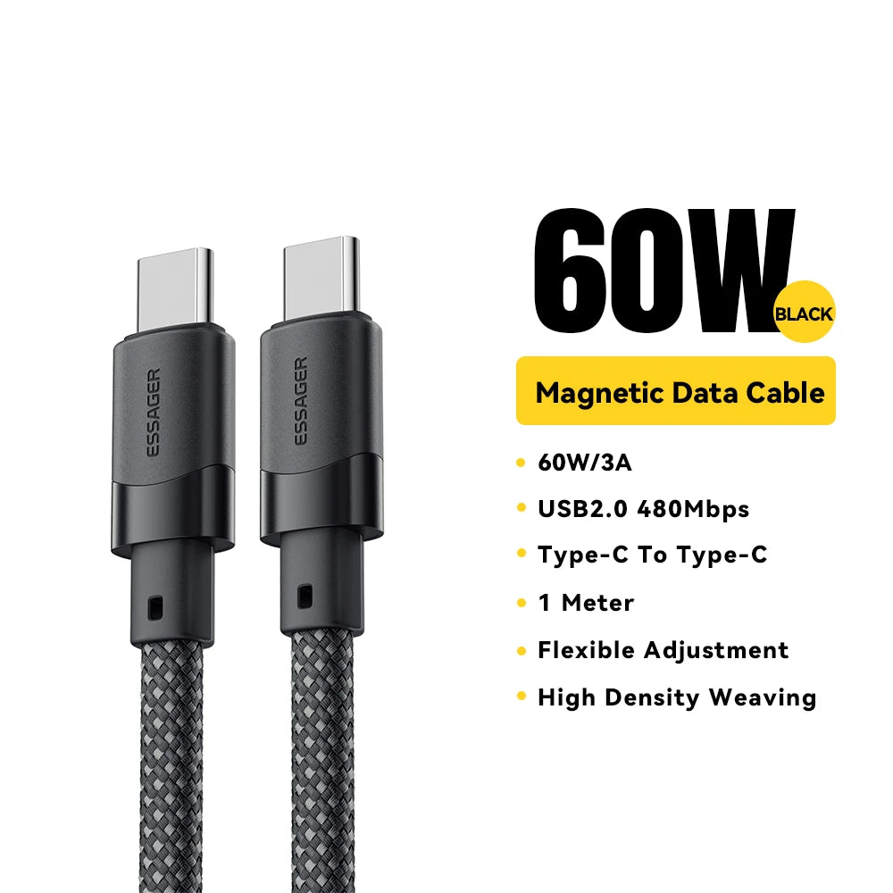 Essager Essager USB C To C 100W Magnetic Fast Charger Cable For iPhone 15 65W Type C To C Data Charging Wire for Laptop Samsung