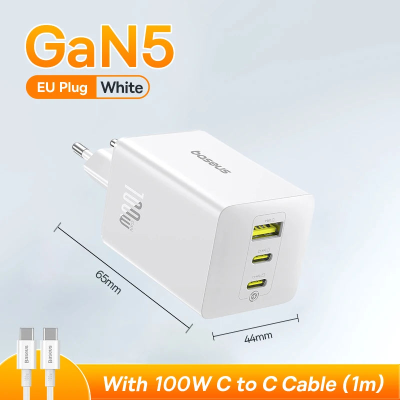 Baseus 100W GaN PD Charger – Fast USB Charging for Phones & Laptops