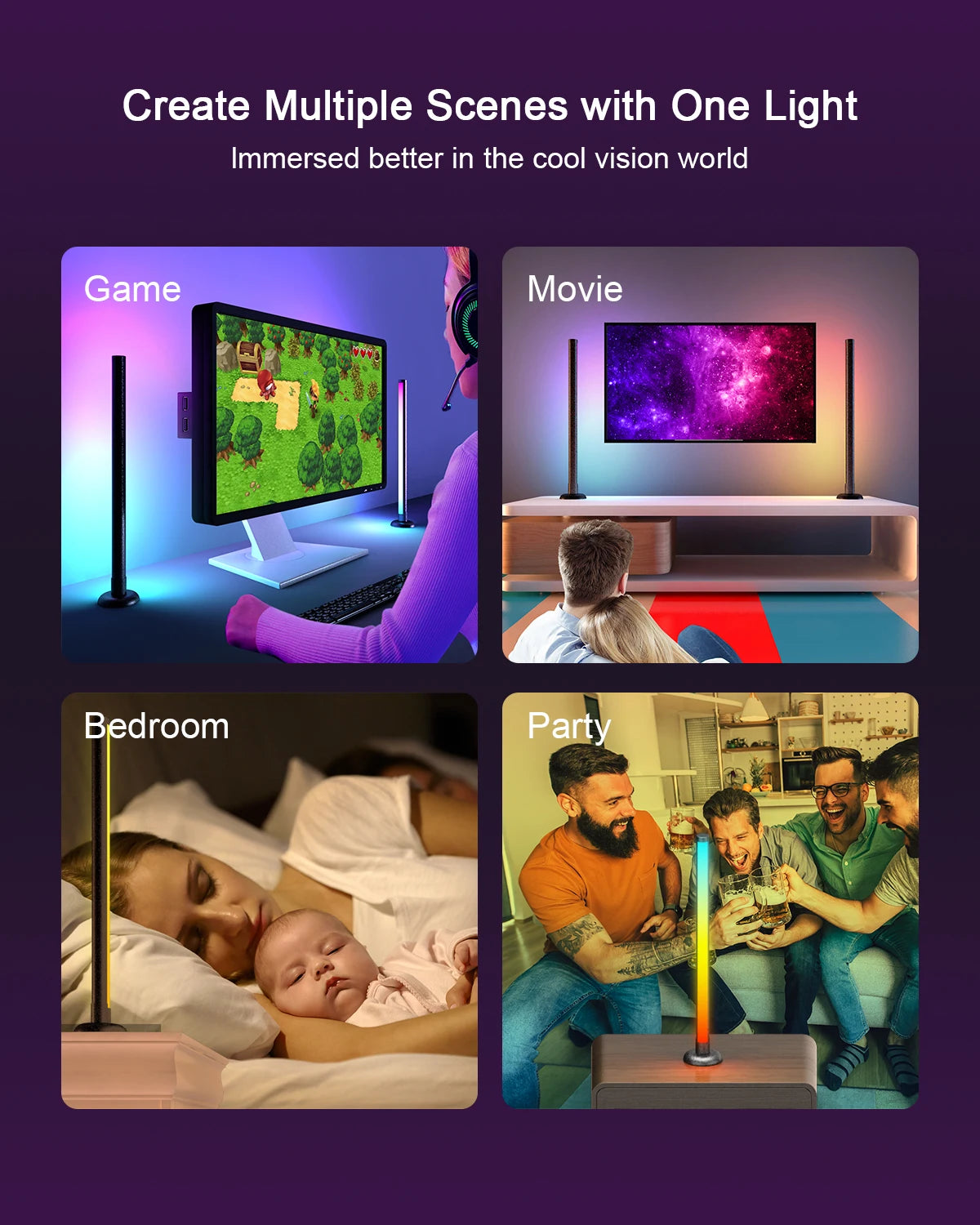 Smart RGB Desk Light – Music Sync, WiFi/Bluetooth, Room Decor