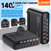 LDNIO 140W GaN International Travel Adapter – Universal AU/US/UK/EU Plug with 100W USB-C Fast Charging & LED Display