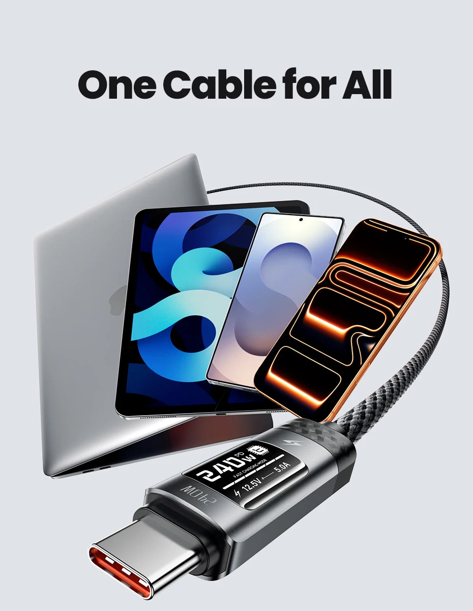 TOOCKI 240W USB-C to USB-C Cable – PD 3.1 Fast Charging Cable with OLED Power Display