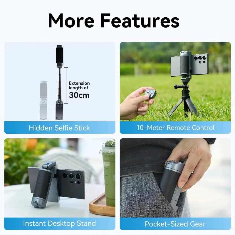 TELESIN Selfie Stick & Phone Holder – Camera Handle with Remote Adapter