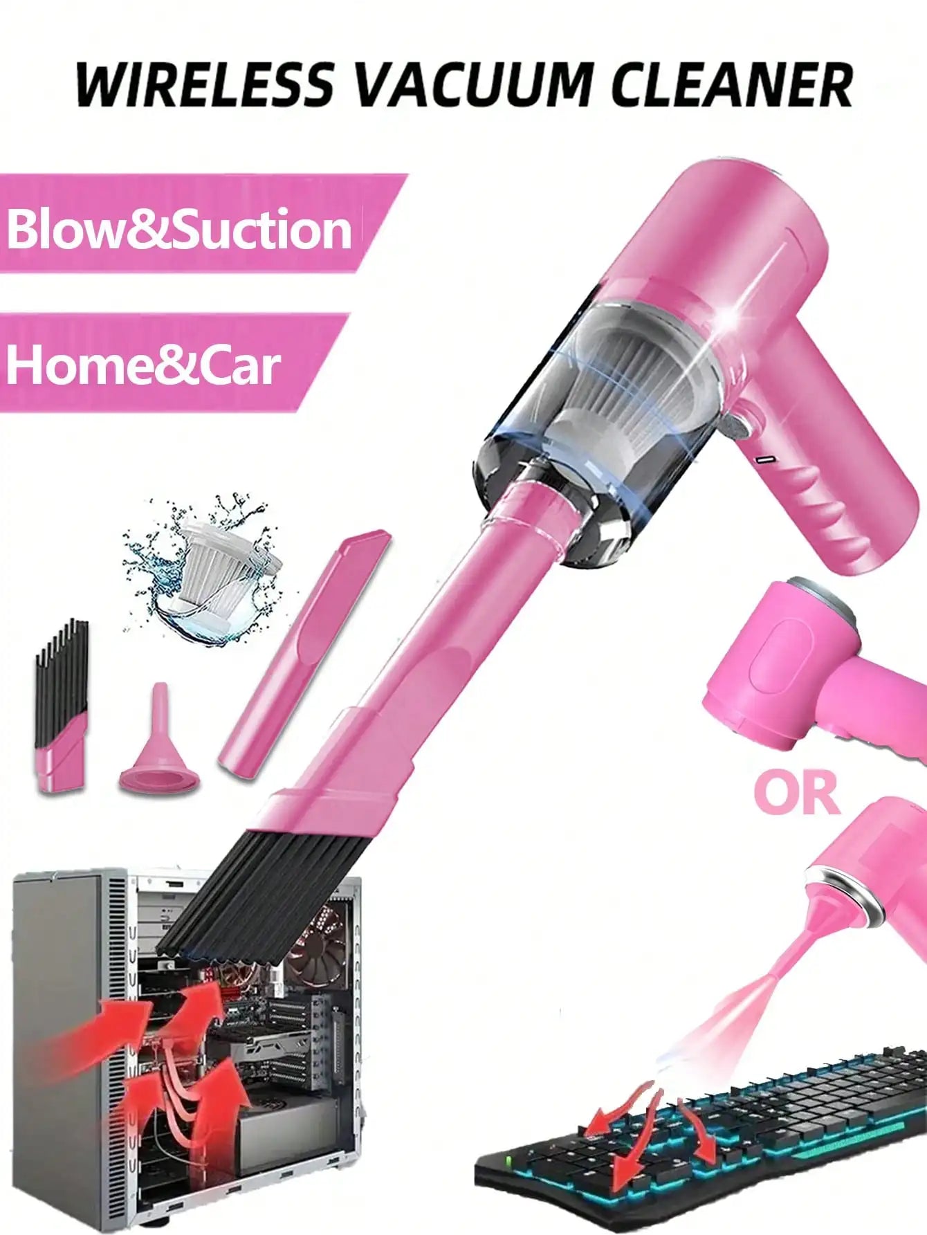 3-in-1 Car & Home Vacuum – USB Rechargeable