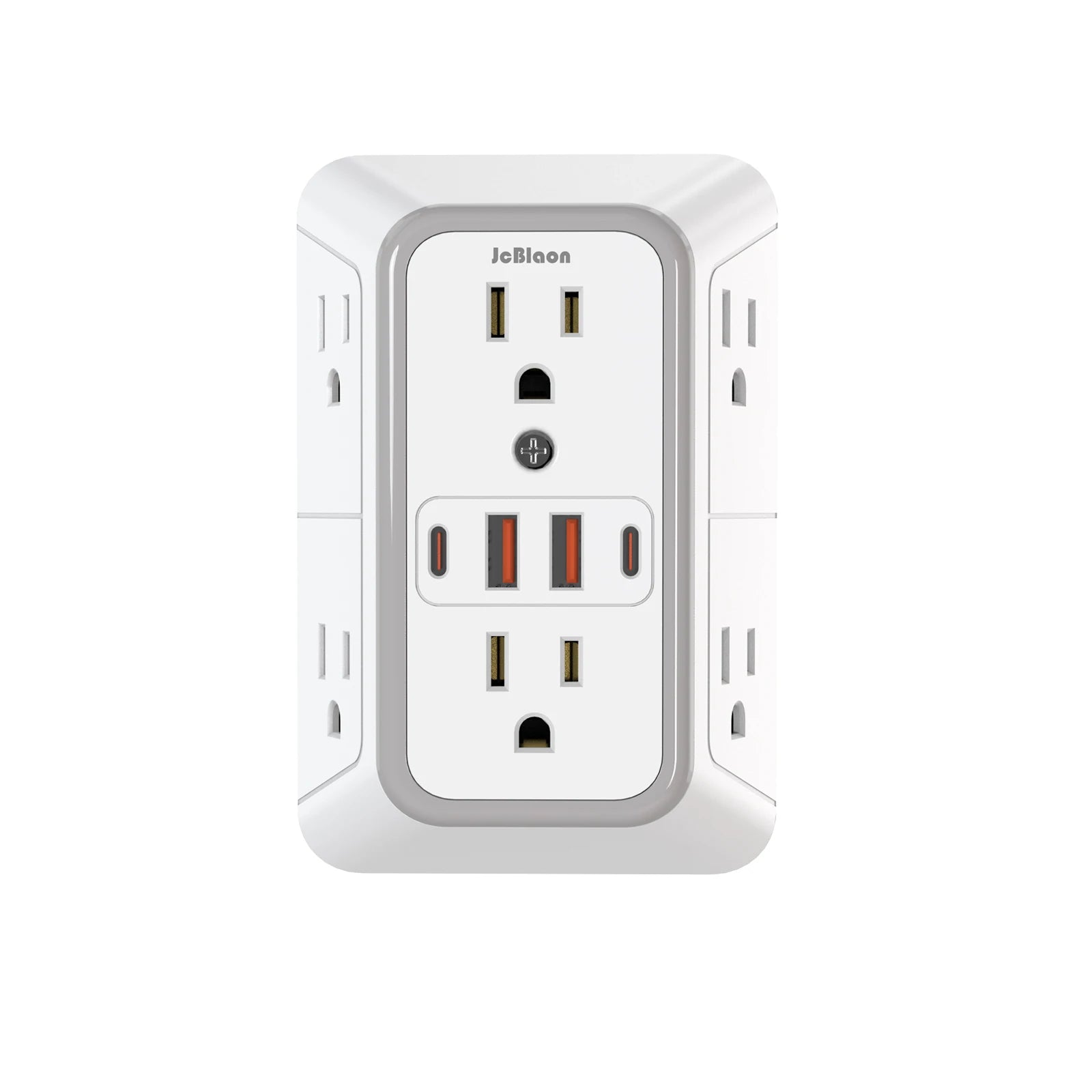 US Multi-Socket Wall Power Strip – 6 AC Outlets, 2 USB & 2 USB-C with Network Filter