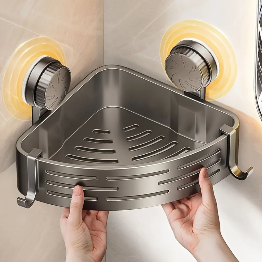 Triangular Suction Cup Bathroom Shelf – No-Drill Corner Storage Organizer