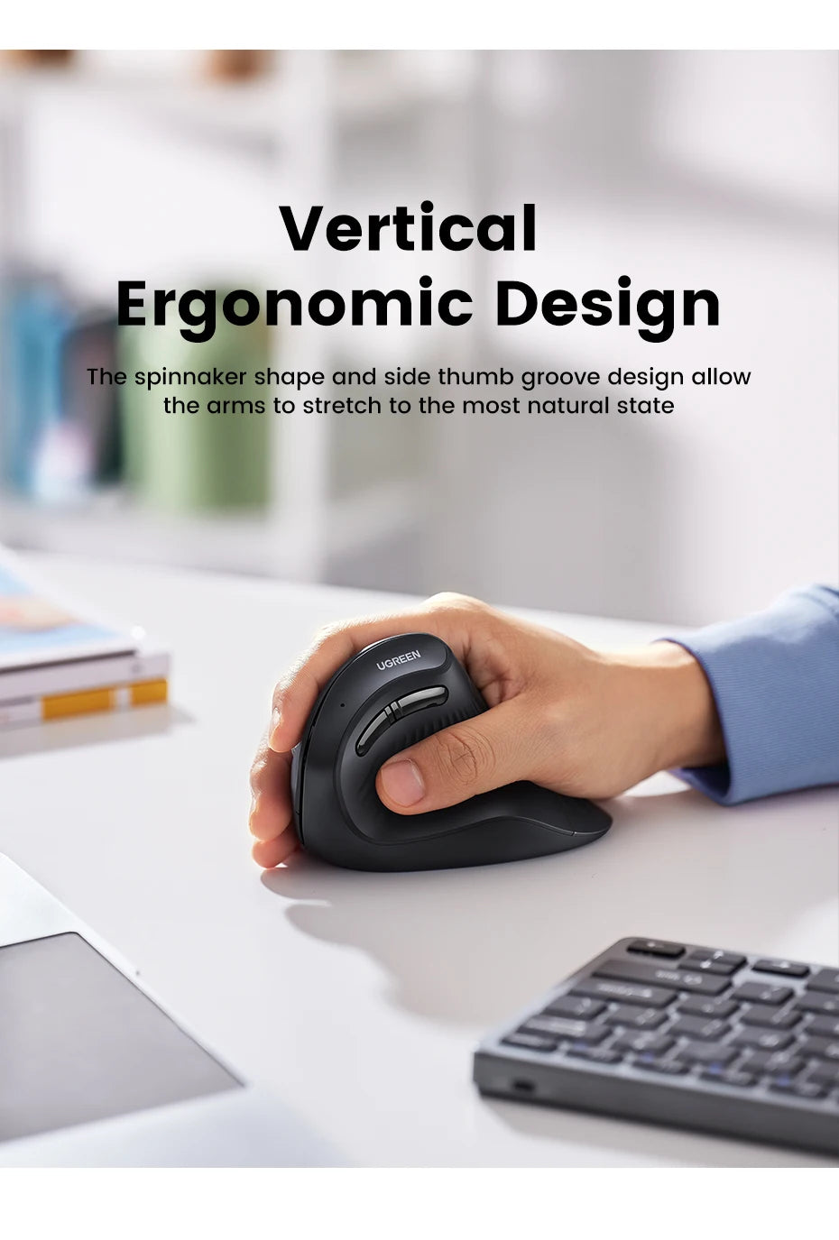 UGREEN Bluetooth & 2.4G Vertical Mouse for PC & MacBook