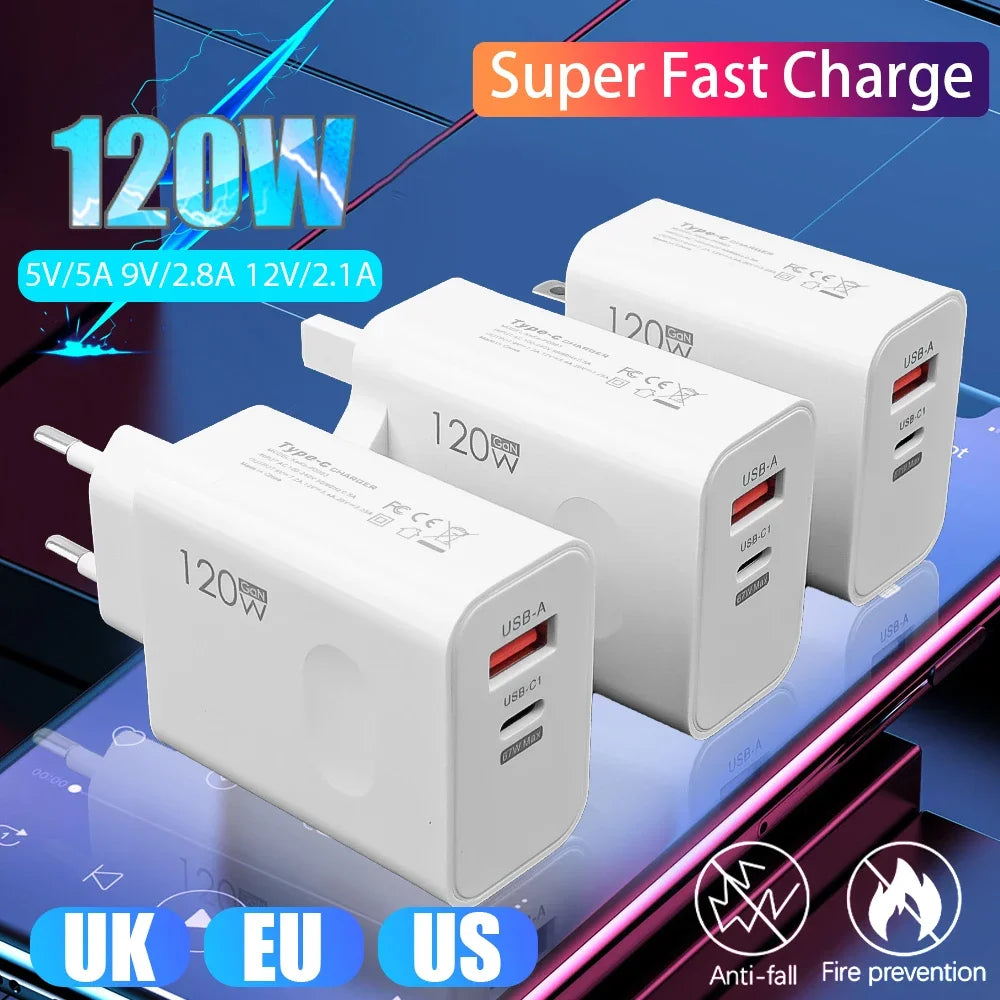 120W USB-C PD Charger Kit – Fast Charging for iPhone & Android