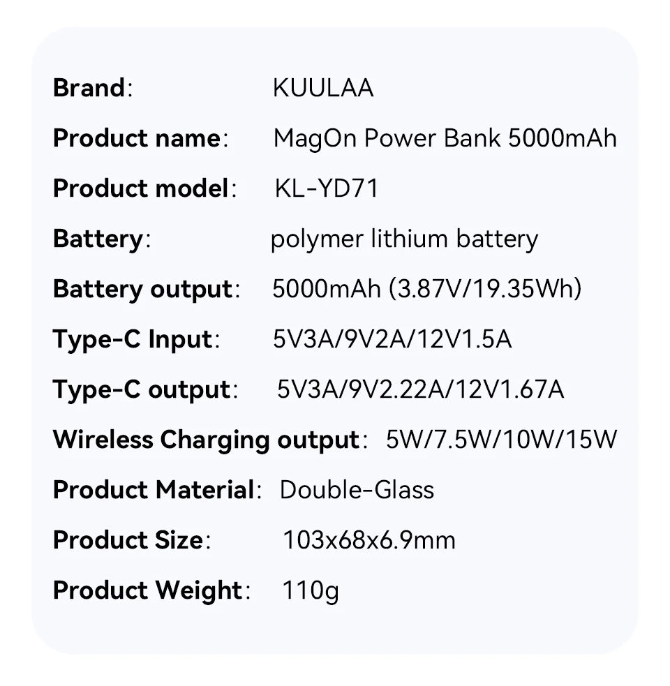Slim KUULAA Magnetic Power Bank – Wireless for MagSafe