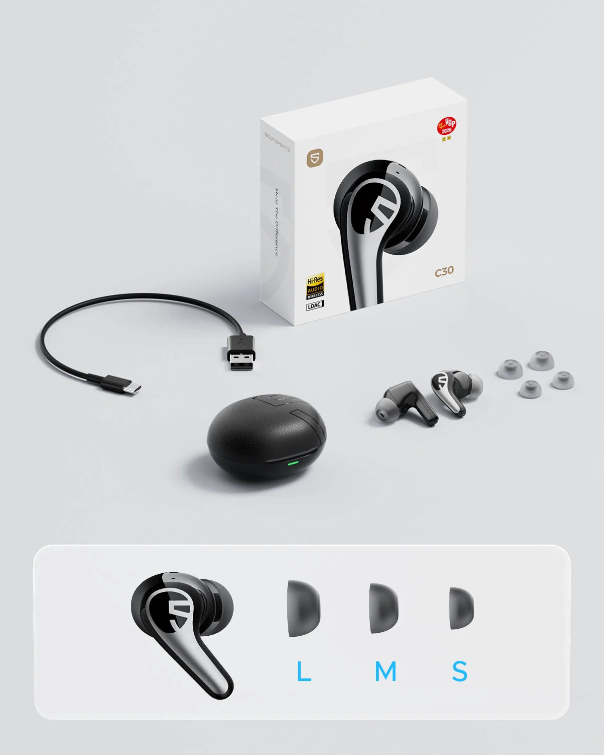 SOUNDPEATS C30 Wireless Earbuds – 52dB Hybrid ANC, Bluetooth 6.0, LDAC Hi-Res Audio & 6-Mic ENC