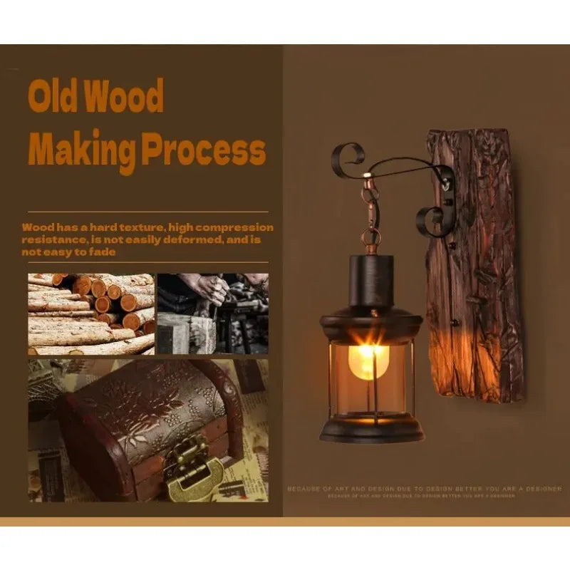 Rustic Wall Lamp – Industrial Wood & Metal Wall Sconce