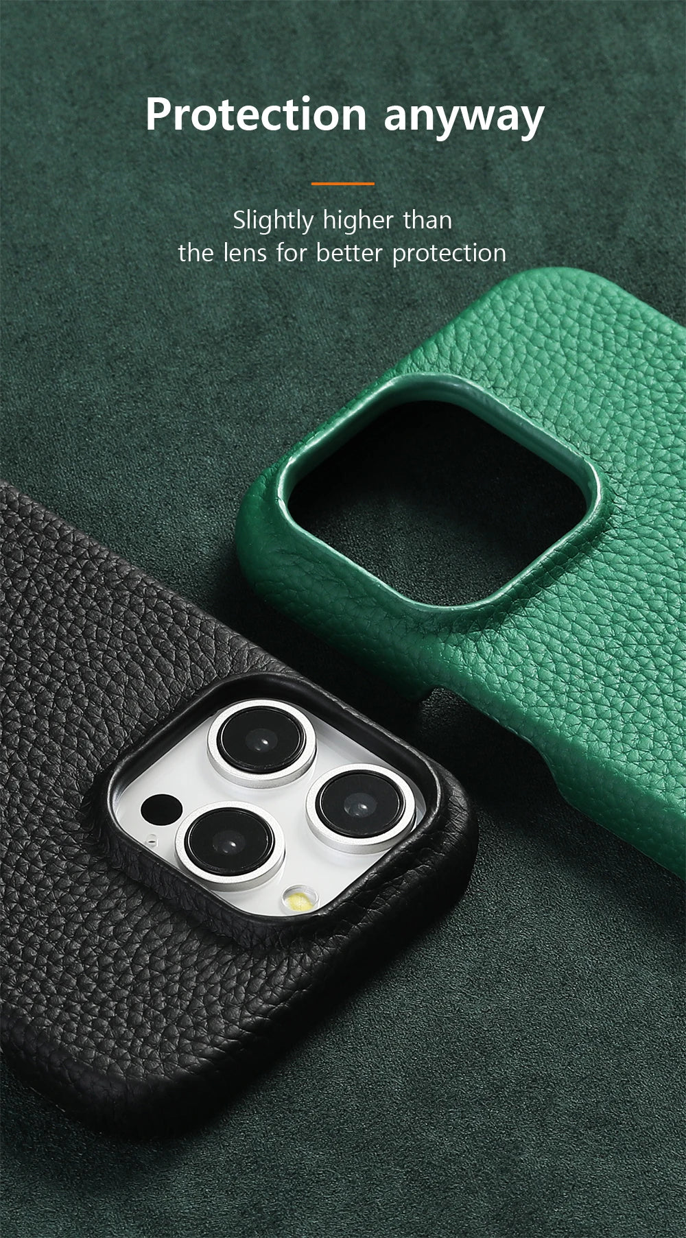 iPhone MagSafe Leather Case – Cowhide Lychee, Pro & Max