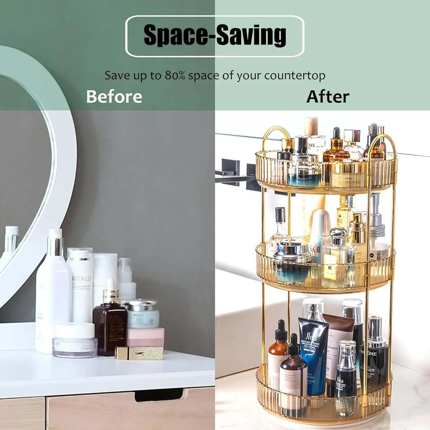 High-Capacity Cosmetic Organizer – 3-Tier Rotating Vanity Storage