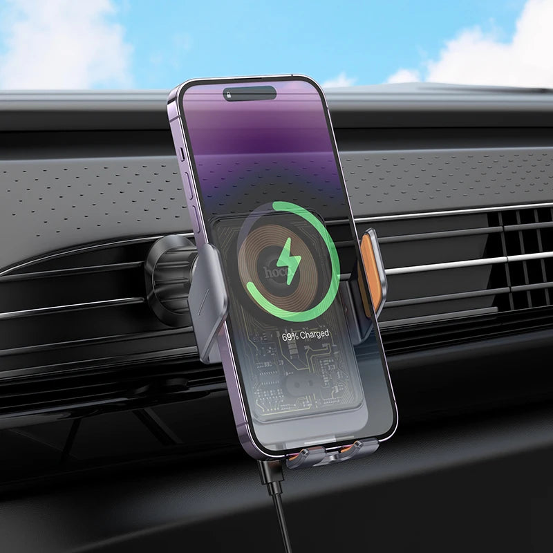 HOCO 15W Infrared Wireless Charging Holder in Car For iPhone 17 16 Pro Max Air Vent Clip Bracket Intelligent Wireless Charging