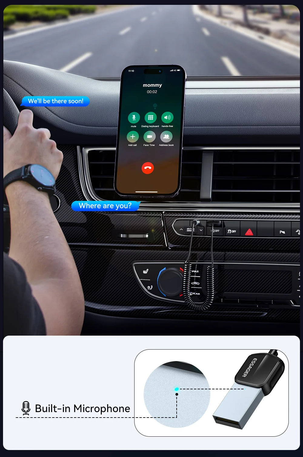 Essager Bluetooth Car Audio Cable 5.0 Transmitter Wireless Receiver Car AUX 3.5mm Jack Adapter Bluetooth Adapter Audio Cable