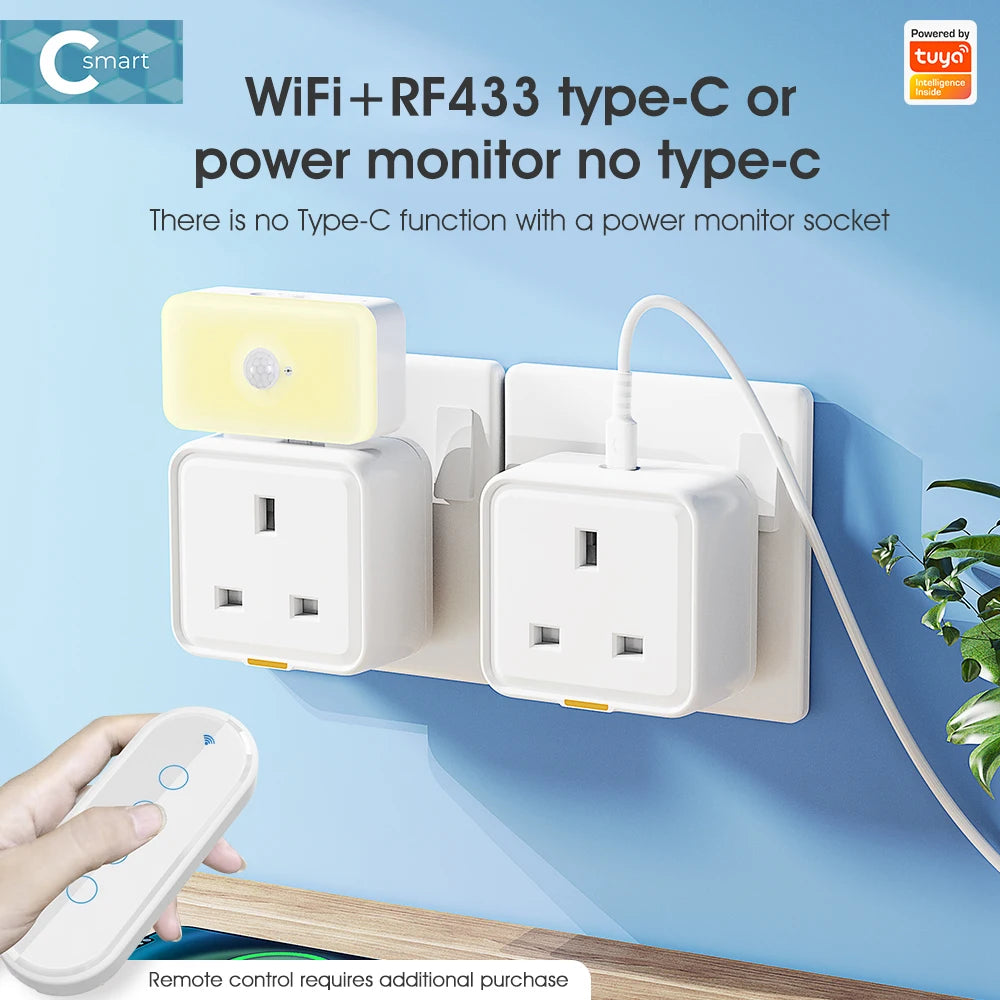 Tuya WiFi Smart Plug UK – RF433, Type-C, 16A, Timer & Voice Control