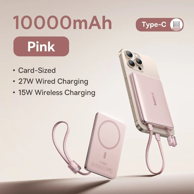 Baseus 10,000mAh Magnetic Power Bank – Wireless 15W & PD 27W Fast Charge