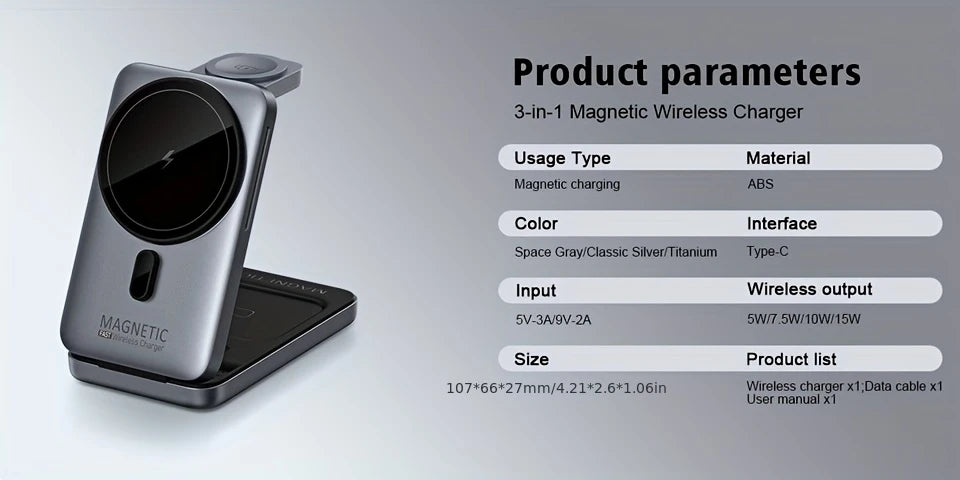 3-in-1 MagSafe Wireless Charger Stand – Foldable Design