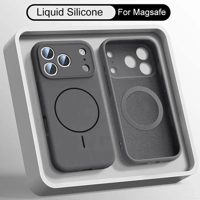 Magnetic Liquid Silicone MagSafe Case for iPhone 15–17 Series – Soft Skin Feel Cover