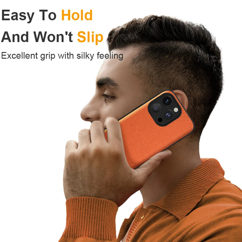 Luxury Textile PU Leather Case for iPhone 17 Series – Slim Shockproof Cover