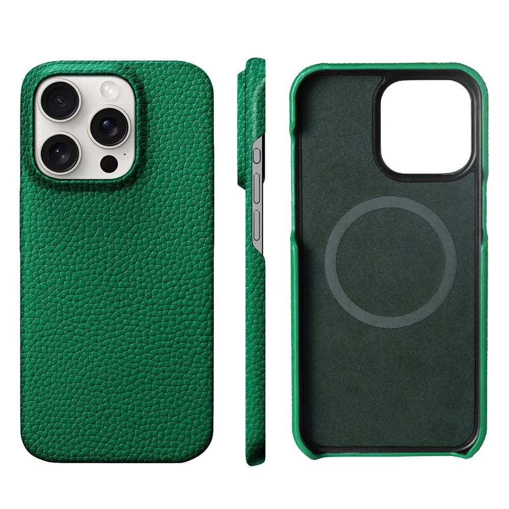iPhone MagSafe Leather Case – Cowhide Lychee, Pro & Max