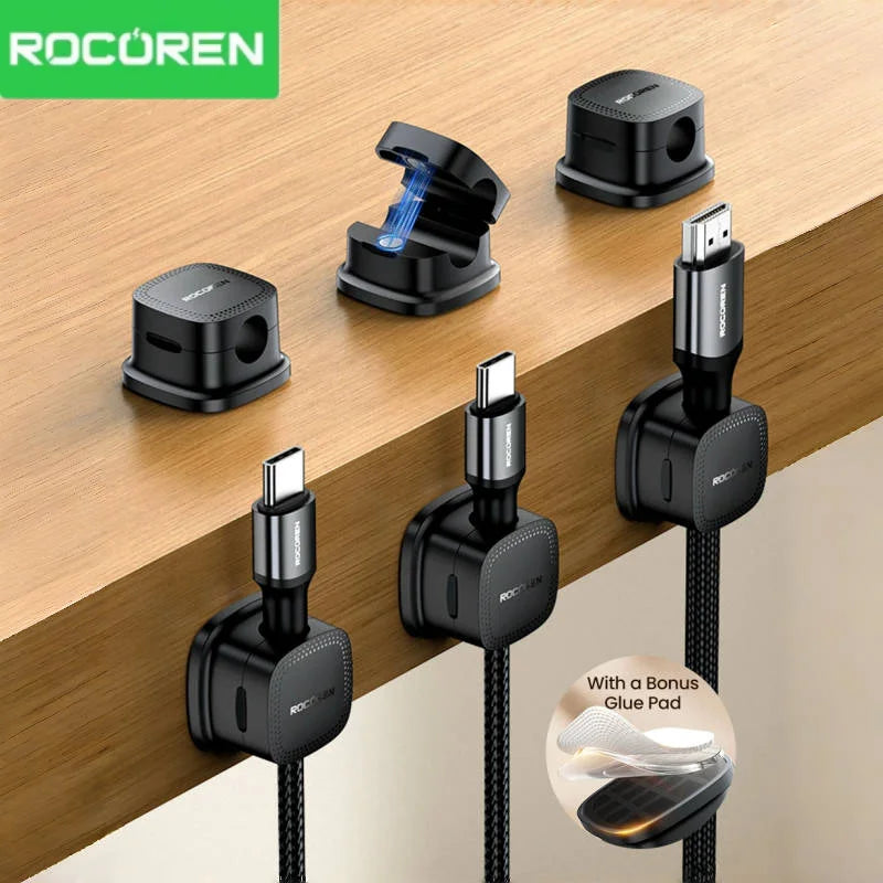 Rocoren Magnetic Cable Organizer – 6PCS Adjustable Wire Holder for Desk