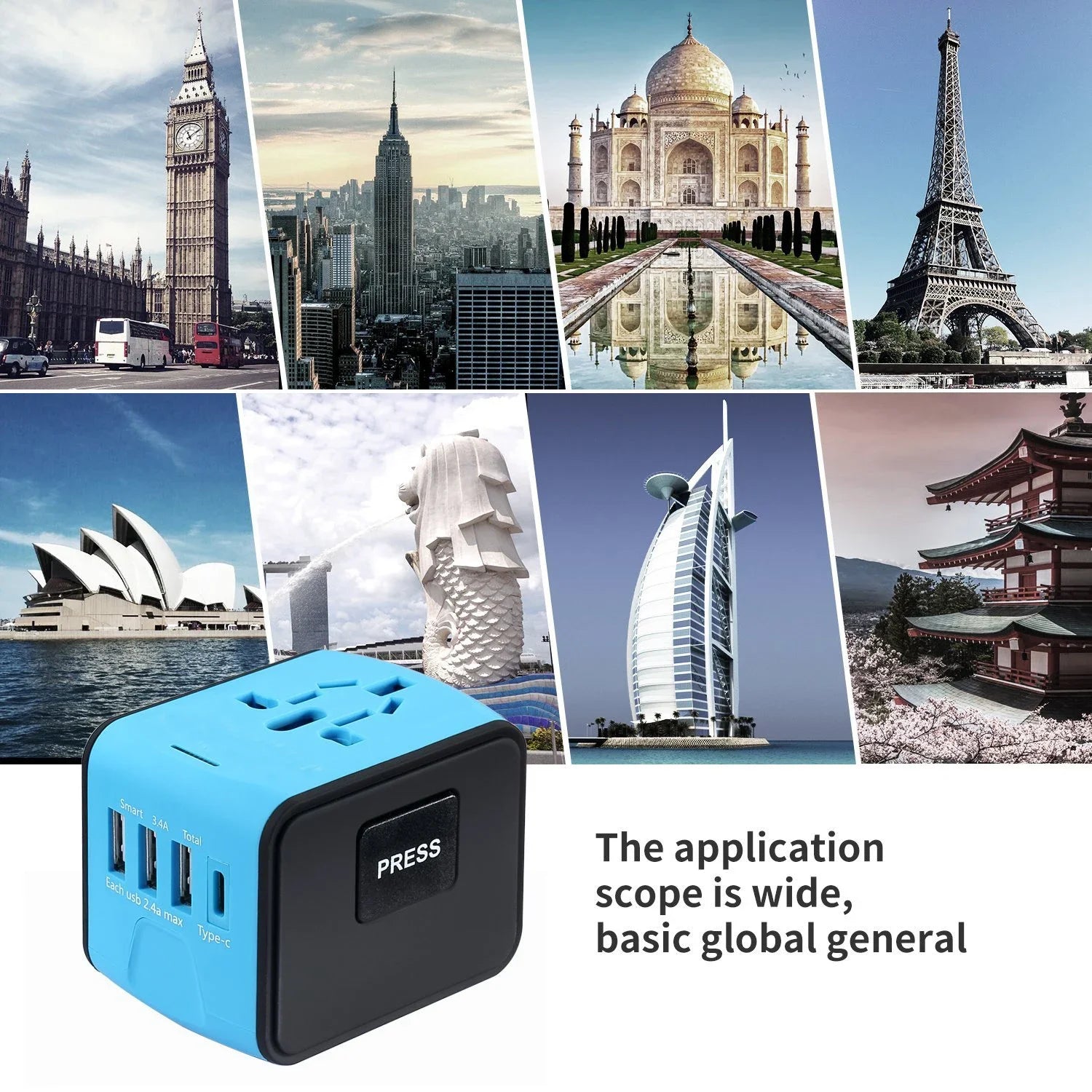 Melery Worldwide Travel Plug Adapter with USB & Type-C