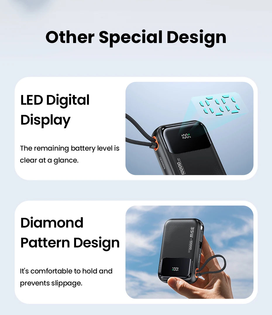 35W Portable Power Bank with Built-in Cable – QC PD 3.0 Fast Charge