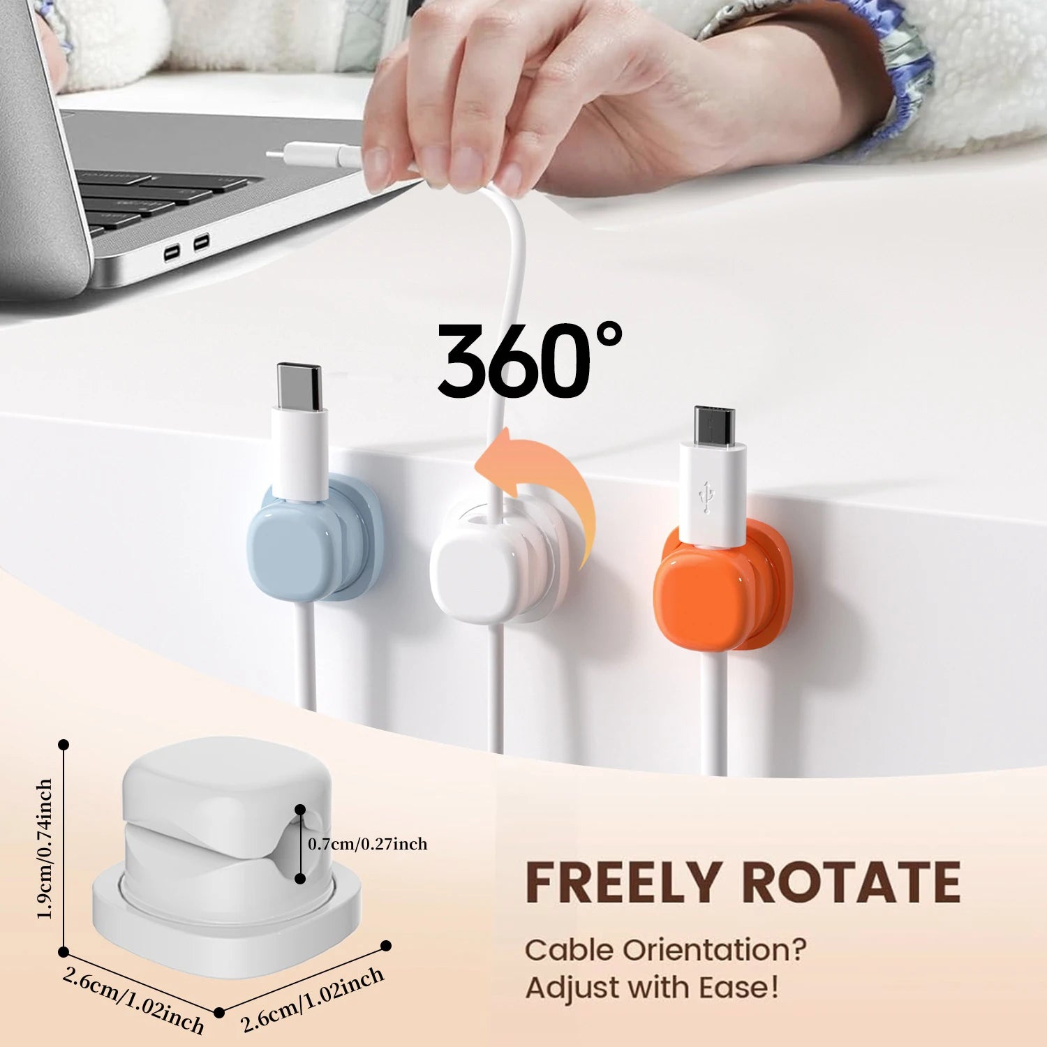 Rotatable Cable Clamps Organizer – Adjustable Wire Management Kit for Desk & Car